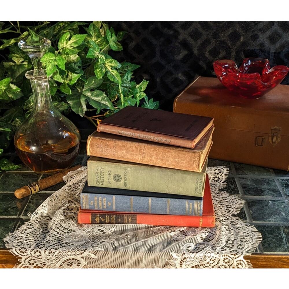Vintage Decorative Book Stack Antique Books Moody Library Home Decor Styling Set